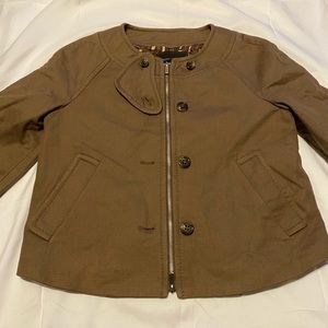 BCBG brown zip up jacket with cheetah print inside